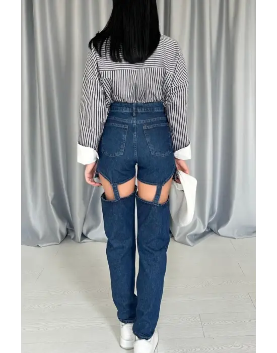 Mavi Askılı İki Parça Jeans Pantolon