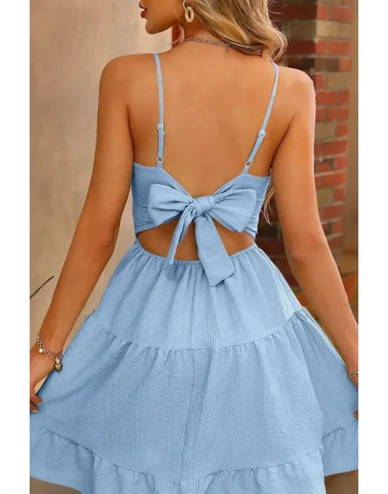 Mavi Askılı Sırt Dekolteli Yazlık Elbise E-5517