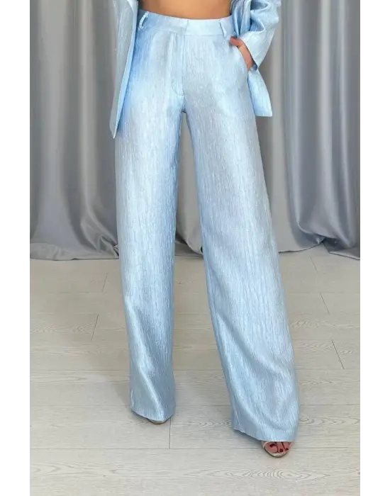 Omarı Parlak Mavi Beli Kuşaklı Takım