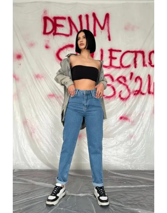 Omarı Mavi Boru Paça Jeans Pantolon - Şıklığı ve Rahatlığı Bir Arada Sunar