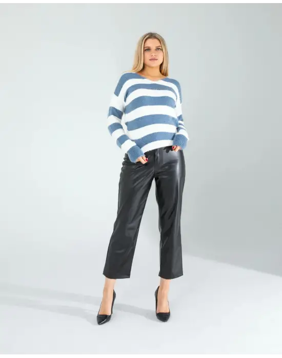 Şık Mavi Çizgili Triko