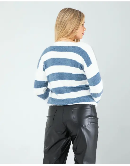 Şık Mavi Çizgili Triko