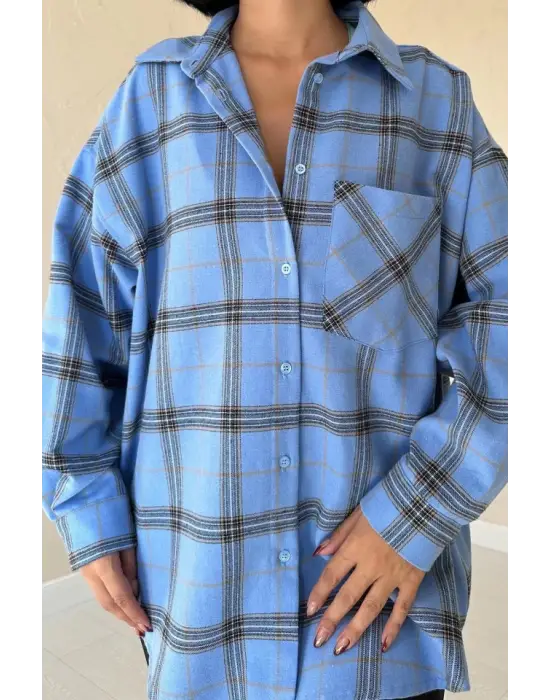 Omarı Şık Mavi Ekose Desenli Gömlek