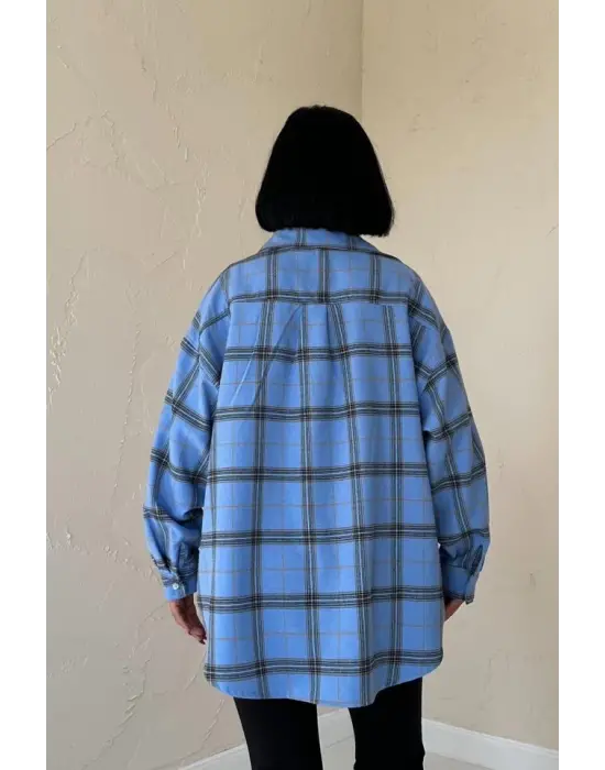 Omarı Şık Mavi Ekose Desenli Gömlek