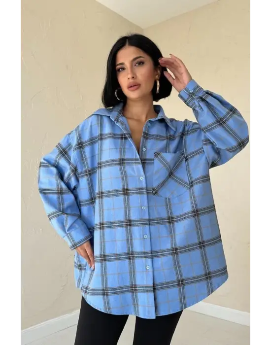 Omarı Şık Mavi Ekose Desenli Gömlek
