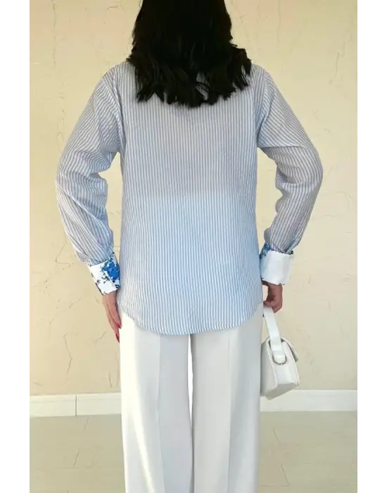 Omarı Mavi Garnili Elegan Gömlek