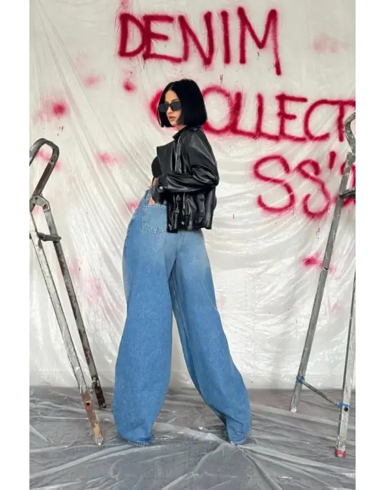 Mavi Geniş Paça Jeans Pantolon
