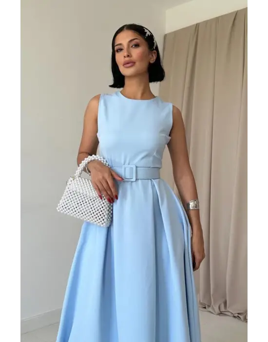 Omarı Mavi Halter Yaka Bebe Elbise