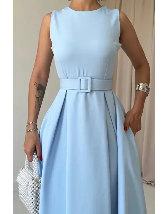 Omarı Mavi Halter Yaka Bebe Elbise