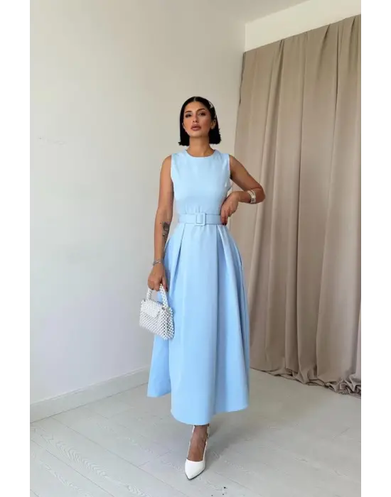 Omarı Mavi Halter Yaka Bebe Elbise