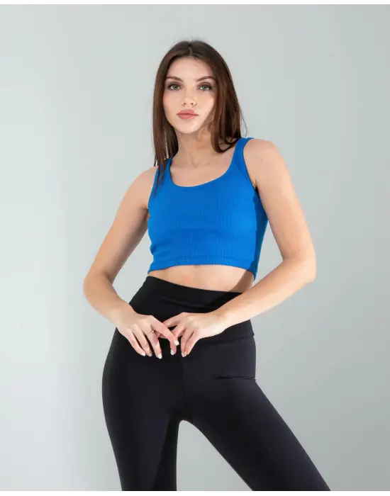 Omarı Mavi Kalın Askılı Crop Üst - Trendsetter Stiliyle!
