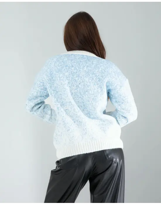 Omarı Göz Alıcı Mavi Kar Tanesi Triko Kazak