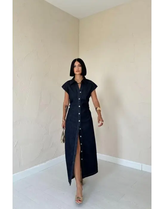 Omarı Şık Mavi Kolsuz Elbise