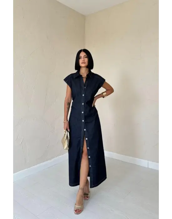 Omarı Şık Mavi Kolsuz Elbise