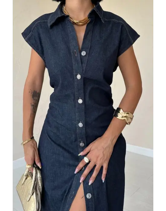 Omarı Şık Mavi Kolsuz Elbise