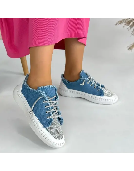 Omarı Mavi Kot Bağcıklı Spor Ayakkabı