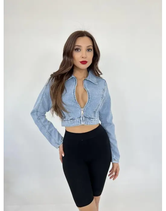 Omarı Modern Mavi Kot Ceket