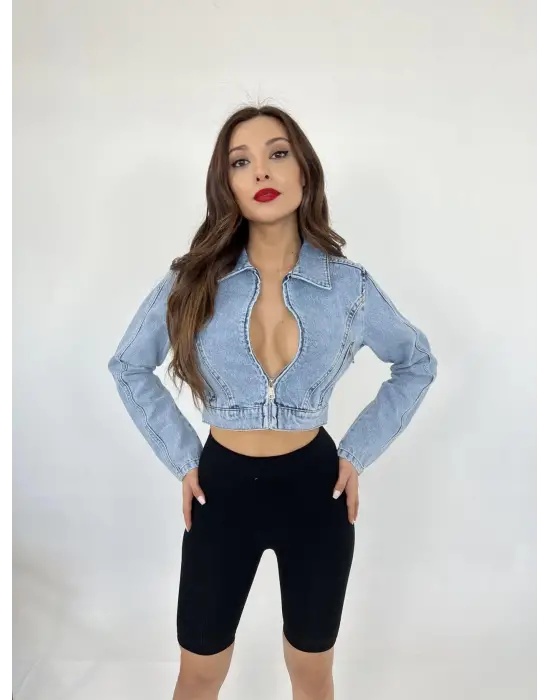 Omarı Modern Mavi Kot Ceket