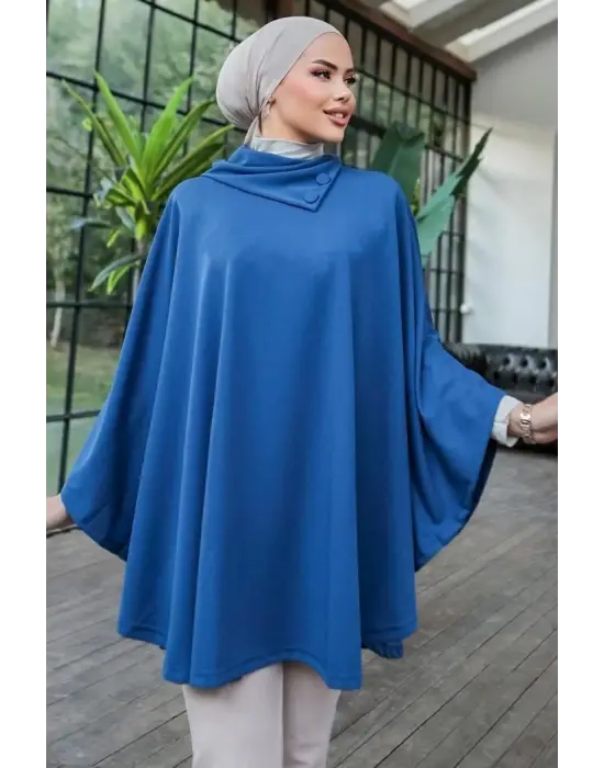 Omarı Şık Mavi Şal Yaka Panço
