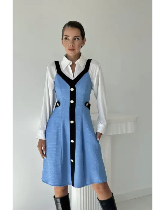 Omarı Derin Mavi Trend Elbise