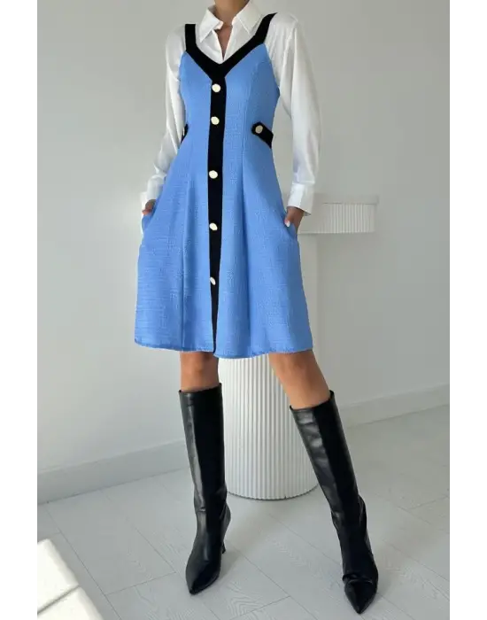 Omarı Derin Mavi Trend Elbise