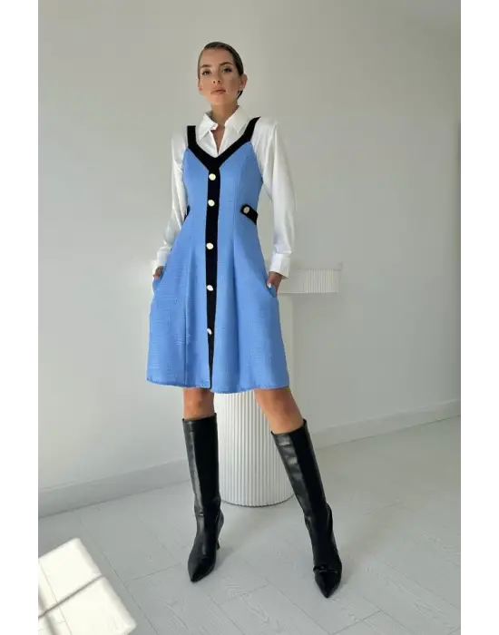 Omarı Derin Mavi Trend Elbise