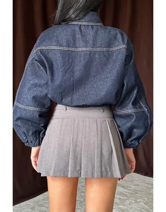 Omarı Mavi Taşlı Kısa Kot Ceket Modası