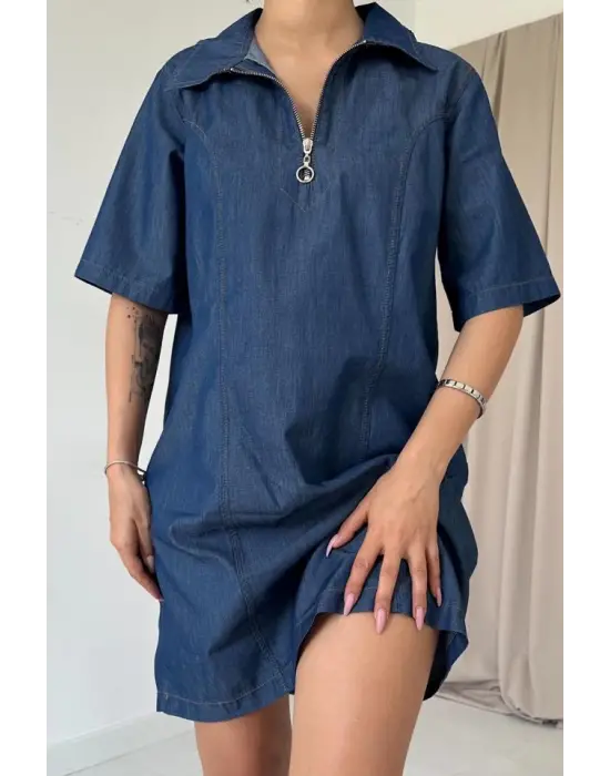 Omarı Şık Mavi Kuplu Elbise