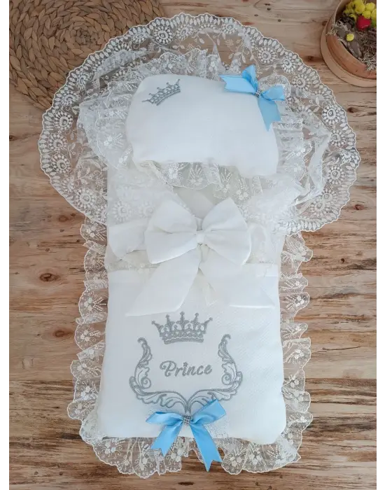 Omarı Yenidoğan Nakışlı Kundaklı Erkek Alt Açma Seti - Mavi