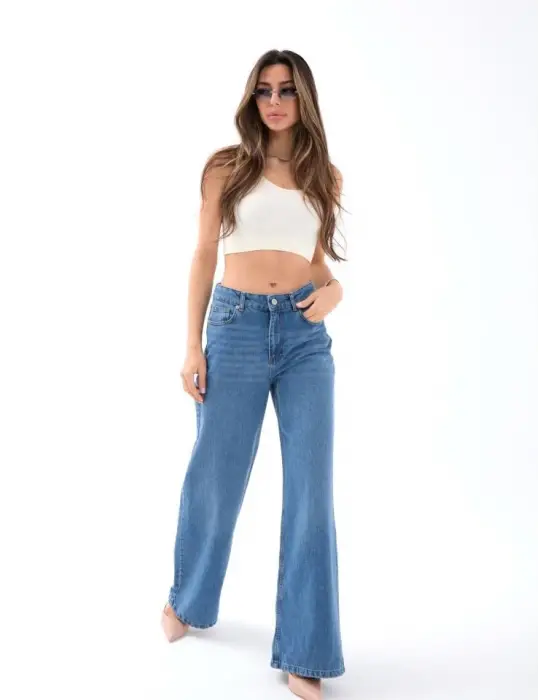 Omarı Yüksek Bel Kot Pantolon - Mavi Tonları