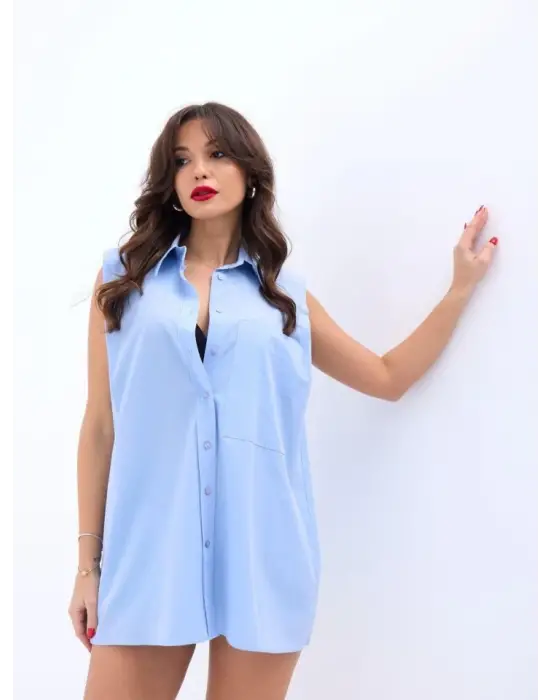 Omarı Zarif Mavi Gömlek Modelleri - Trendsetterler İçin