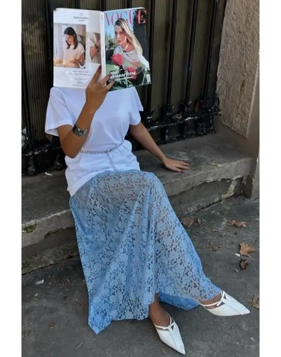Omarı Zarif Dantel Maxi Etek