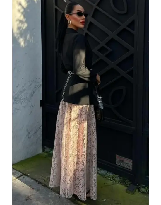 Omarı Zarif Dantel Detaylı Maxi Etek