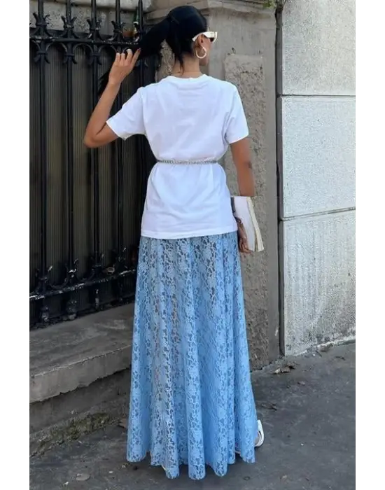 Omarı Zarif Dantel Maxi Etek