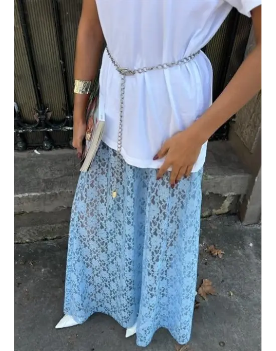 Omarı Zarif Dantel Maxi Etek