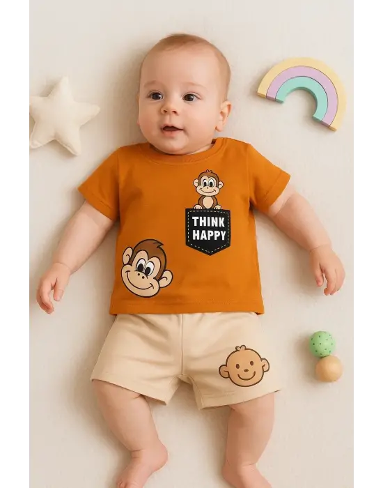 Maymun Desenli 2li Erkek Bebek Takım