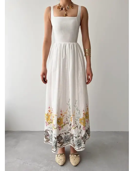 Mazi Çiçek Desenli Elbise