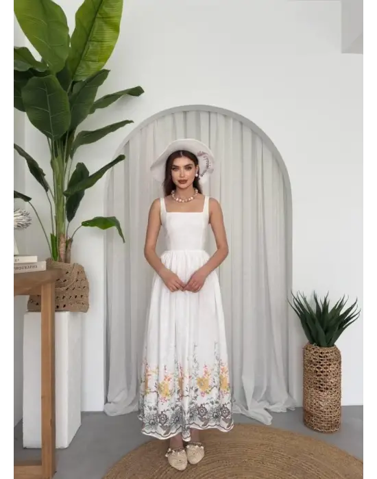 Mazi Çiçek Desenli Elbise