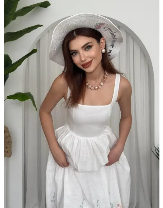 Mazi Çiçek Desenli Elbise