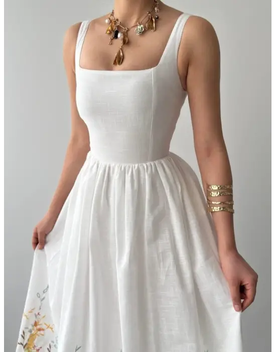 Mazi Çiçek Desenli Elbise