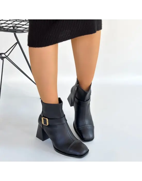 Mejjo Siyah Cilt Topuklu Bot