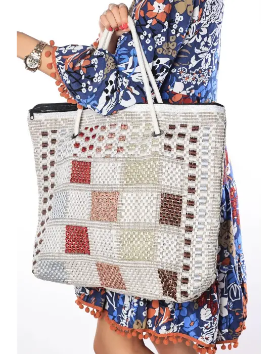 Omarı Denizden Esinlenen Renkli Plaj Çantası