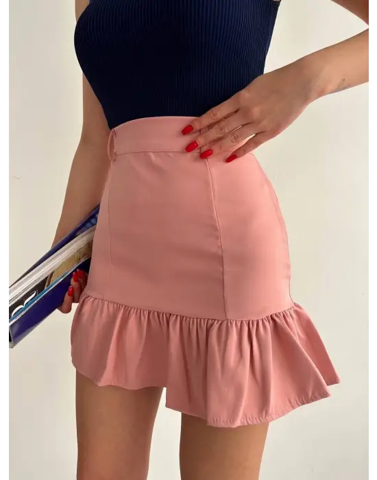 Omarı Şık Fırfırlı Pudra Etek