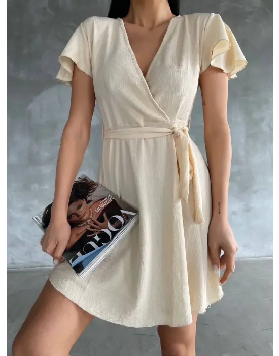 Omarı Zarif Dantel Detaylı Mini Elbise