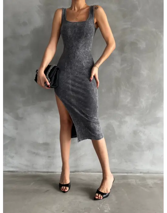 Omarı Yıkama Kolay Kaşkorse Yırtmaçlı Elbise