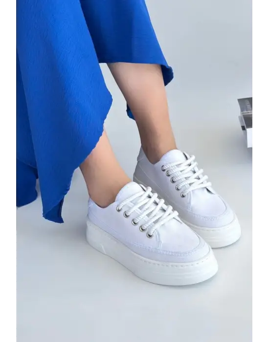 Omarı Trendsetter Beyaz Keten Bağcıklı Spor Ayakkabı