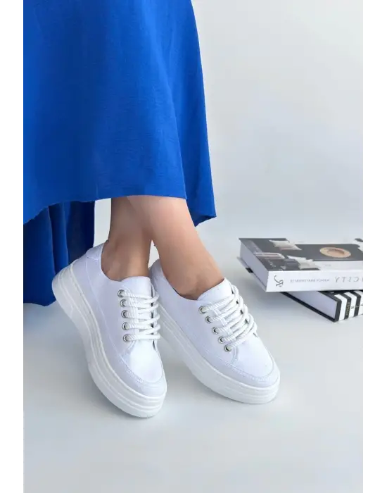Omarı Trendsetter Beyaz Keten Bağcıklı Spor Ayakkabı
