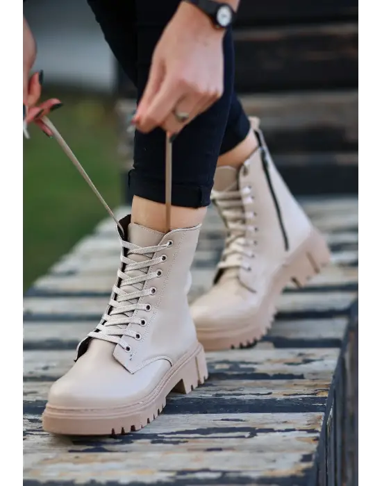 Omarı Yüksek Topuklu Nude Bağcıklı Bot