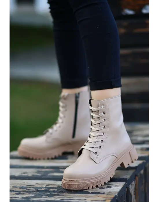 Omarı Yüksek Topuklu Nude Bağcıklı Bot