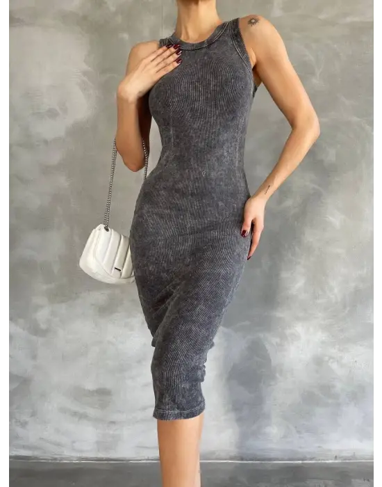 Omarı Şık Halter Yaka Elbise % Aşit Yıkamalı